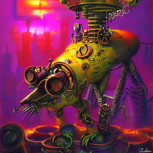 Image similar to steampunk rat, acid, 303, psychedelic, by paul lehr