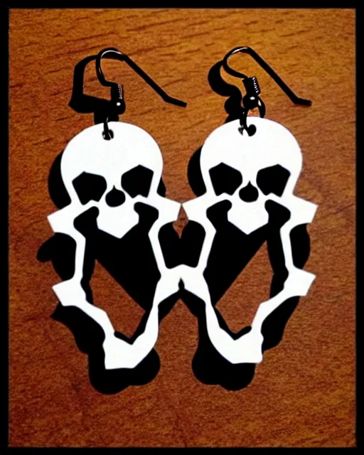 Image similar to spooky cartoon skull, 2 d lasercut earrings, in the style of moebius