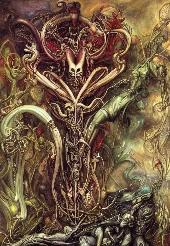 Image similar to simplicity, elegant, colorful muscular eldritch orchids, lilies, flowers, bodies, neon, radiating, mandalas, by h. r. giger and esao andrews and maria sibylla merian eugene delacroix, gustave dore, thomas moran, pop art, giger's biomechanical xenomorph, art nouveau