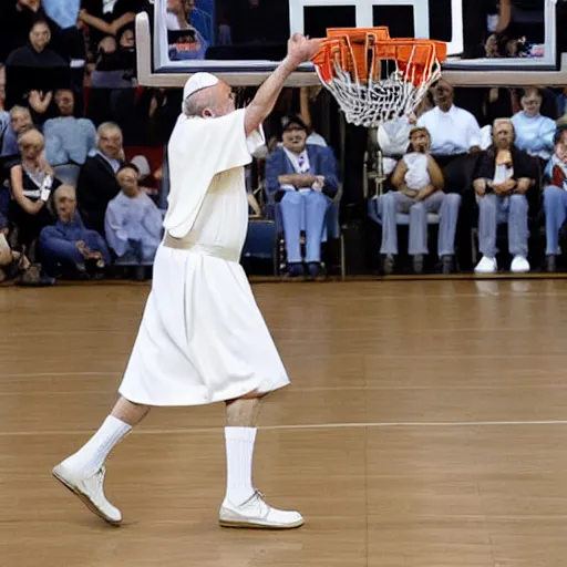 Image similar to pope Francis makes a dunk in the court