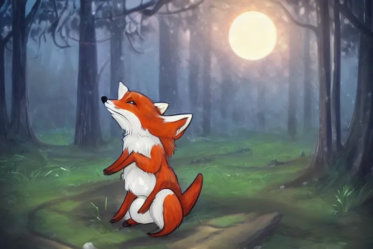 Image similar to a pretty medieval anthropomorphic fox with a fluffy tail in the forest, comic art, trending on furaffinity, cartoon, kawaii, backlighting, furry art!!!, warm shading, concept art, sunset