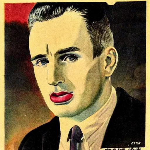 Prompt: “Chris Evans portrait, color vintage magazine illustration 1950”