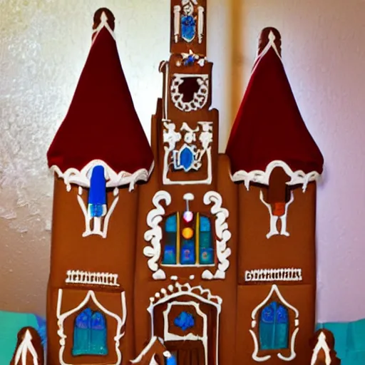 Image similar to disney world castle as a life size gingerbread house.