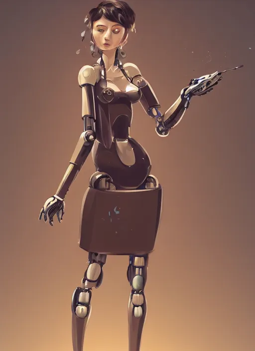 Image similar to a robot wearing a maid dress, female body, full body shot, highly detailed, digital painting, artstation, concept art, smooth, sharp focus, illustration