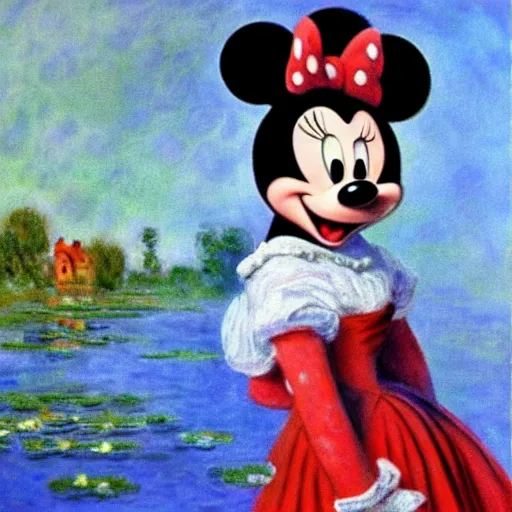 Prompt: Monet style painting of Minnie Mouse