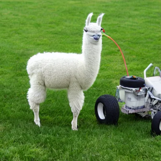 Image similar to llama mowing the lawn