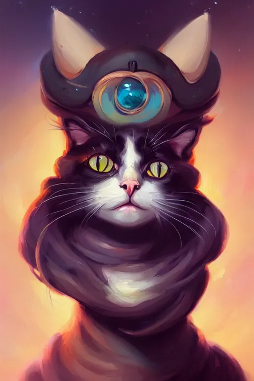 Prompt: Cat portrait painting in the style of peter Mohrbacher, trending on artstation, deviantart, Pinterest, detailed, realistic, High Resolution, HD 8k