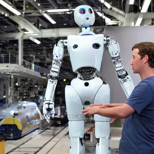 Prompt: Mark Zuckerberg robot undergoing repairs, photo, detailed, 4k