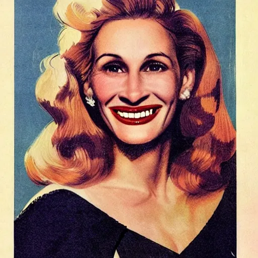 Image similar to “Julia Roberts portrait, color vintage magazine illustration 1950”