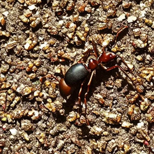 Prompt: heroic, brave, u. s. military ant, serving his country, ants in uniform, from their perspective in afghanistan