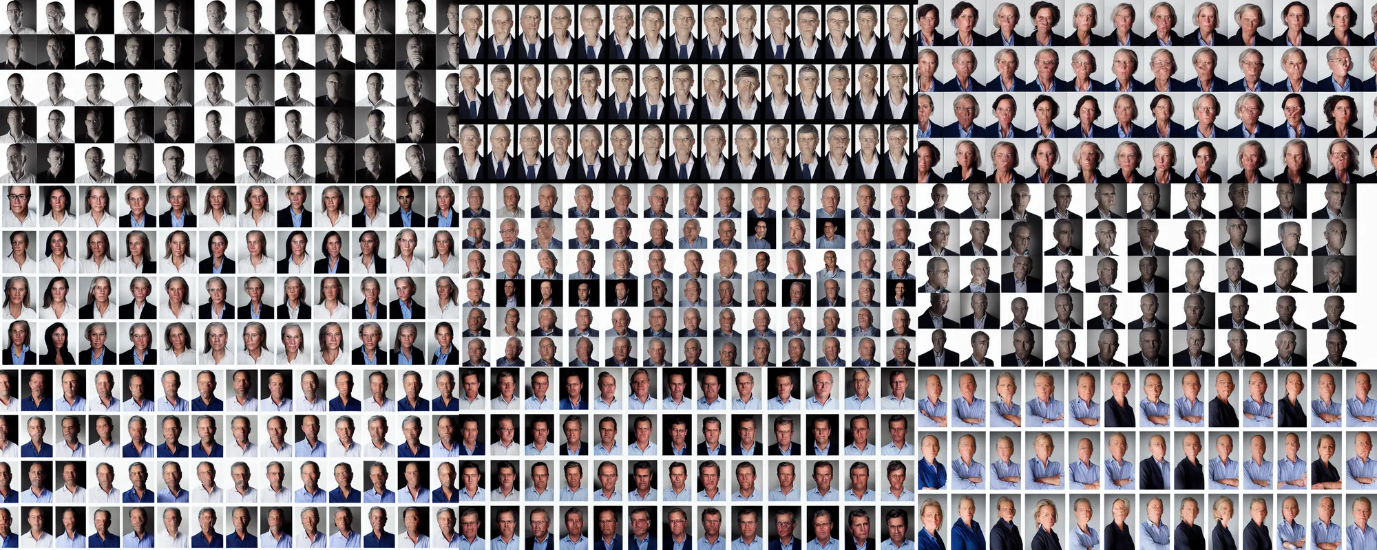 Prompt: a contact sheet of editorial portraits for a us political candiate with a calm expression, arms crossed and shirt sleeves rolled up, facing front, by annie liebovitz, photojournalism, photorealistic, anatomically correct, beautiful perfect face, sharp focus, highly detailed, cinematic lighting, 8 k, hd