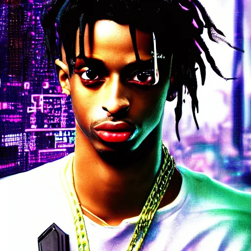 Image similar to playboi carti in cyberpunk style digital art 4 k the detailed super realistic