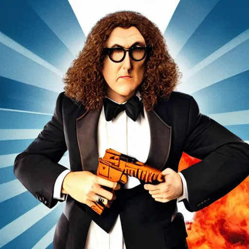 Prompt: weird al yankovich as 007, gritty, movie poster