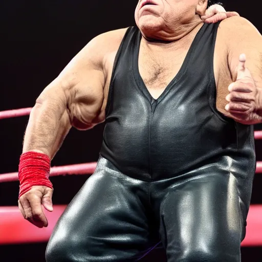 Prompt: Danny DeVito as a WWE Superstar, full body, 8k, historical, realistic, detailed