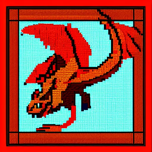 Prompt: dragon spit fire, pixel art 8 x 8 size.