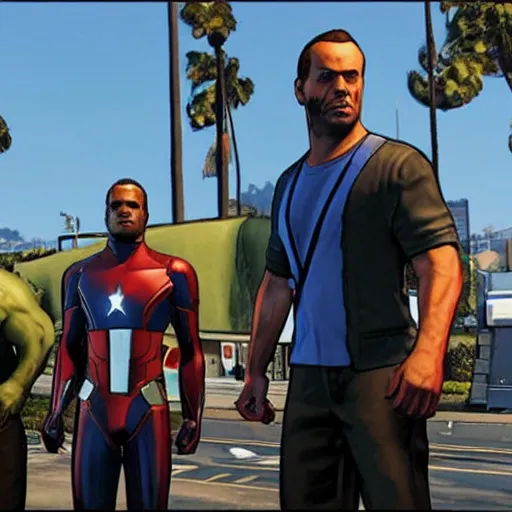 Prompt: the avengers in gta 5