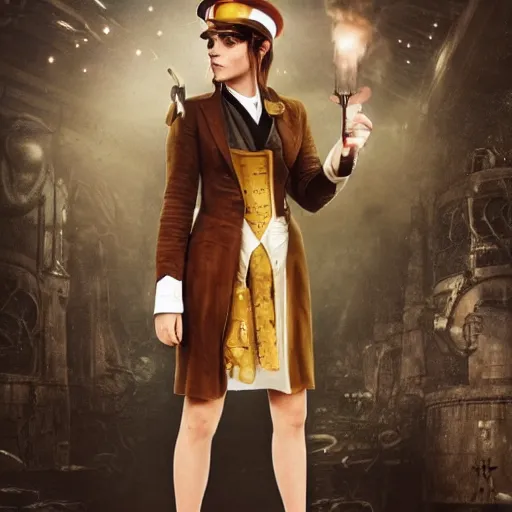 Prompt: emma watson as a steam punk dictator