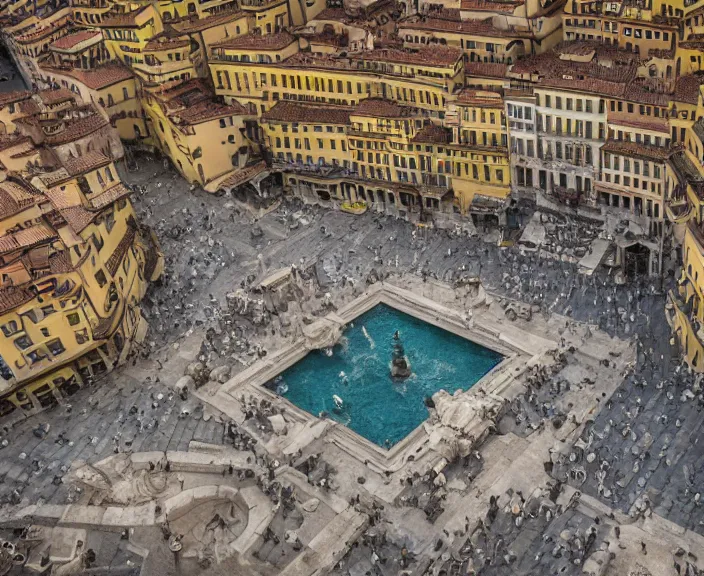 Image similar to 4 k hd, high detail photograph of piaza navona, shot with sigma f / 4. 2, 2 5 0 mm sharp lens, wide shot, volumetric lighting, high level texture render, unreal engine