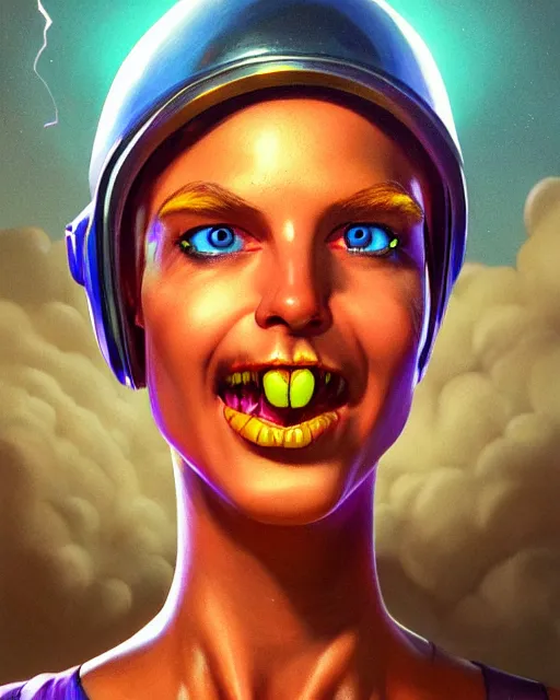 Image similar to peely from fortnite, character portrait, portrait, close up, highly detailed, intricate detail, amazing detail, sharp focus, vintage fantasy art, vintage sci - fi art, radiant light, caustics, by boris vallejo