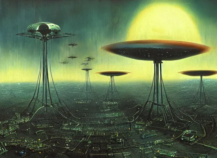 Prompt: the war of the worlds, matte painting, peter elson