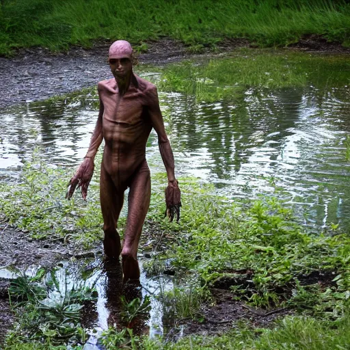 Image similar to a humanoid monster emerging from a pond