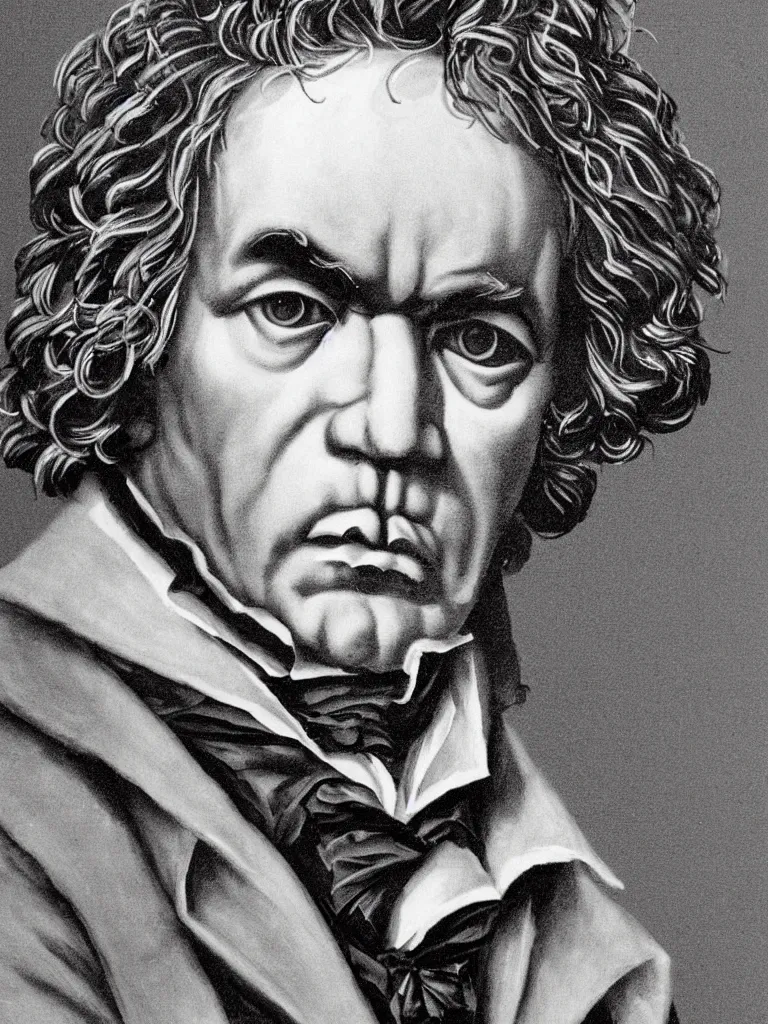 Prompt: wire art portrait of beethoven.