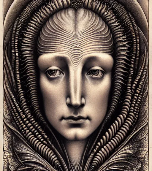 Image similar to detailed realistic beautiful conch goddess face portrait by jean delville, gustave dore, iris van herpen and marco mazzoni, art forms of nature by ernst haeckel, art nouveau, symbolist, visionary, gothic, neo - gothic, pre - raphaelite, fractal lace, intricate alien botanicals, ai biodiversity, surreality, hyperdetailed ultrasharp octane render