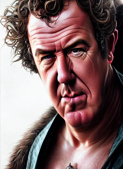 Image similar to portrait of jeremy clarkson, d & d, muscular, fantasy, intricate, elegant, highly detailed, digital painting, artstation, concept art, smooth, sharp focus, illustration, art by artgerm and greg rutkowski and alphonse mucha