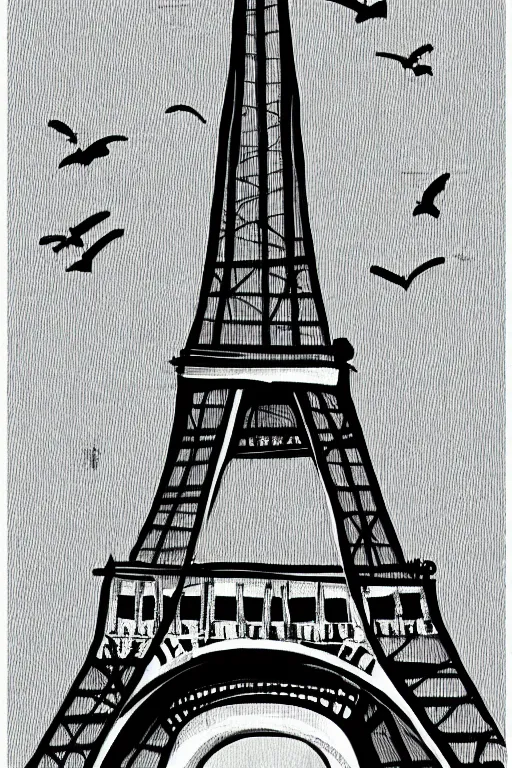 Image similar to paris eiffel tower, illustration, in the style of katinka reinke