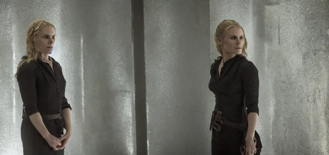 Prompt: a still of Anna Paquin as Dolores in Westworld tv series