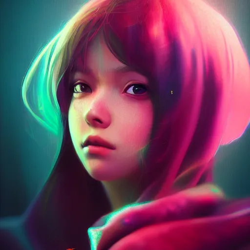 Image similar to portrait of teen girl, art by Ross tran, vivid color palette, digital painting, 3D, octane render, post process in Photoshop, highly detailed, particles, light effect