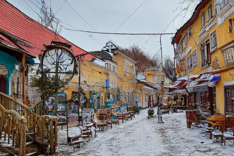 Prompt: photo of a small cozy ukrainian town