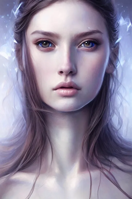 Image similar to a photorealistic painting of an attractive young girl, partially clothed in ethereal armor emitting psychic powers, beautiful bone structure, symmetrical face, perfect eyes, intricate, elegant, highly detailed, hyper detailed, trending on tumblr, by artgerm, by loish, fantasy scene, fantasy aesthetic, trending on Artstation