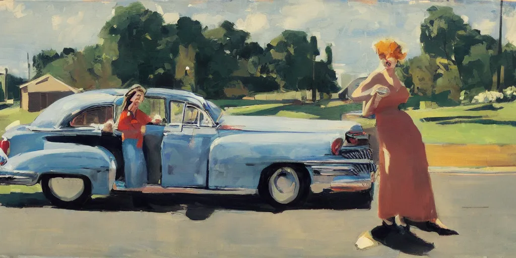 Image similar to wife in car, us suburbs ben aronson 1950