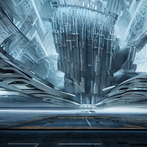 Image similar to sci-fi organic brutalism speed dynamic o x u wall structure on the coronation of napoleon painting and digital screen billboard in the middle, unreal engine 5, keyshot, octane, artstation trending, ultra high detail, ultra realistic, cinematic, 8k, 16k, in style of zaha hadid, in style of nanospace artstation, in plastic,dark, tilt shift,