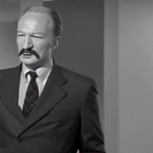 Prompt: film still, Martin Heidegger in American Psycho suits