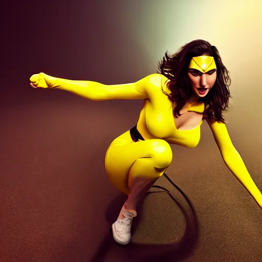 Image similar to gal gadot cosplay as picachu, professional photography, action shot, studio lighting, motion blur, hyper detailed, trending on artstation