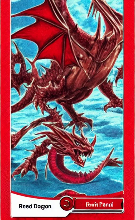 Image similar to pokemon card trading fantasy card of a red dragon
