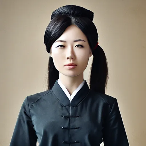 Image similar to Chinese woman, odango with ponytails, eyepatch, military uniform