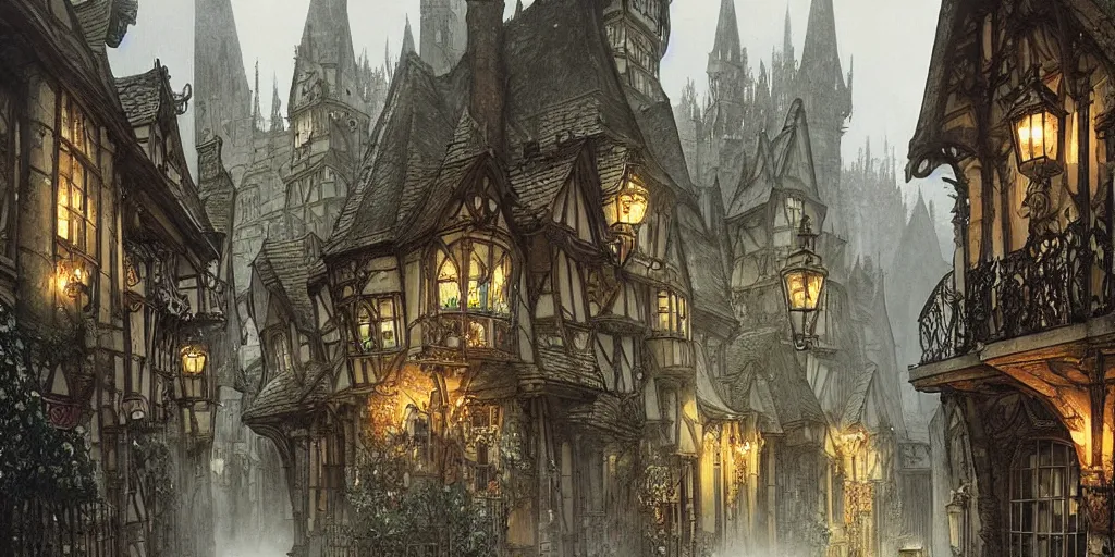 a gothic dickensian village, art nouveau, baroque | Stable Diffusion ...