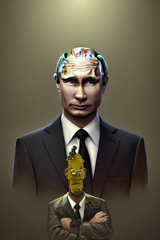 Image similar to vladimir putin as a sponge bob, realistic portrait, symmetrical, highly detailed, digital painting, artstation, concept art, smooth, sharp focus, illustration, cinematic lighting, art by artgerm and greg rutkowski and alphonse mucha