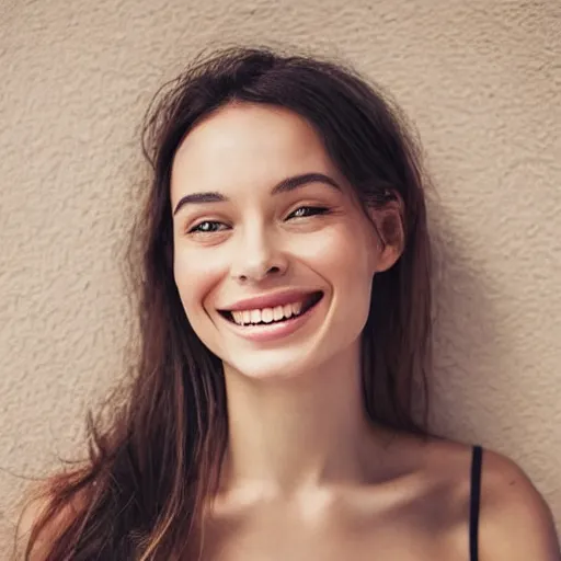 Image similar to very very very perfect face of a woman, soft skin, shy smile