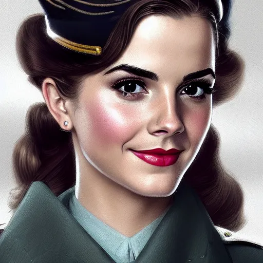 Image similar to A combination of Victoria Justice's and Grace Kelly's and Emma Watson's appearances as a WW2 soldier, full body portrait, western, D&D, fantasy, intricate, elegant, highly detailed, digital painting, artstation, concept art, matte, sharp focus, illustration, art by Artgerm and Greg Rutkowski and Alphonse Mucha