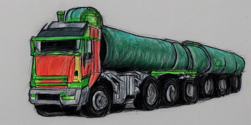 Prompt: a transport erector launcher drawn in crayon, highly detailed