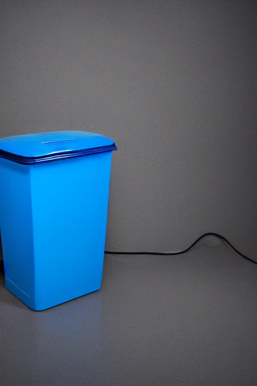 Prompt: Photo of an electric blue bin with matching background studio lighting, high resolution, award winning.