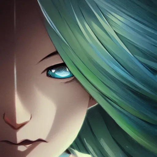 Prompt: portrait of anime pixie character with blue to green gradient hair, manga cover, highly detailed, digital painting, artstation, concept art, sharp focus, illustration, strong brush stroke, anime, art by greg rutkowski, ilya kuvshinov, sharp focus, ghibli studio, art by ilya kuvshinov, rossdraws