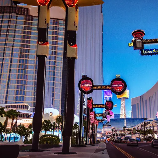 Image similar to a photo of aliens inhabiting the city of Las Vegas, Las Vegas strip, shallow depth of focus