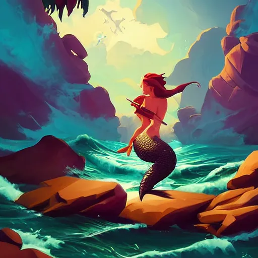 Image similar to painting mermaid treasure on sea of thieves game avatar hero smooth face median photoshop filter cutout vector, behance hd by jesper ejsing, by rhads, makoto shinkai and lois van baarle, ilya kuvshinov, rossdraws global illumination