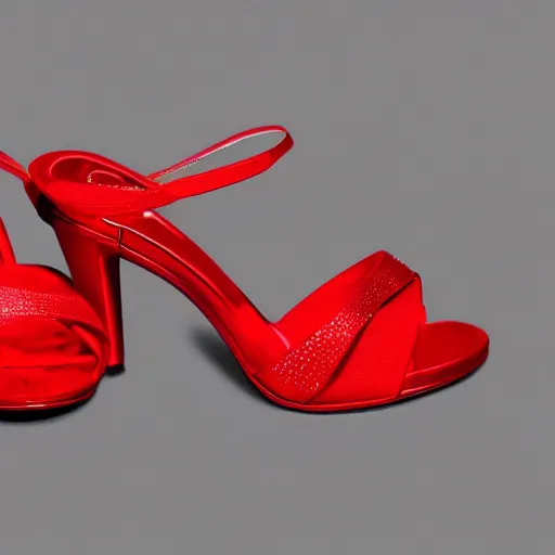 Prompt: studio photograph of a pair of beautiful open toe heels, red color scheme, vivid lighting, photorealist, 4 k