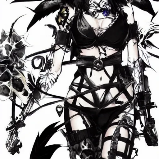 Image similar to ☠🦢 ☢ beautiful monster girl, yoji shinkawa